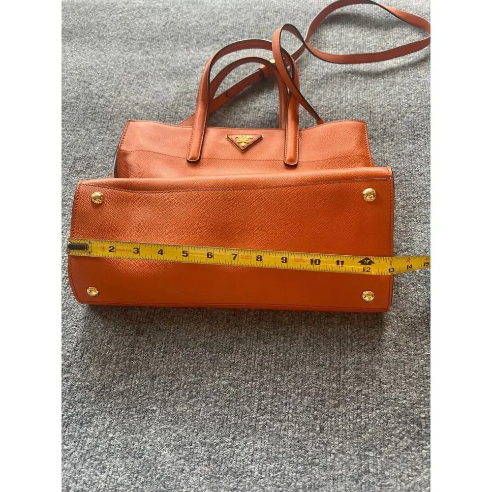 Prada Womens Orange Saffiano Leather Triple Pocket Convertible Tote Bag 13x10 In - Picture 13 of 16